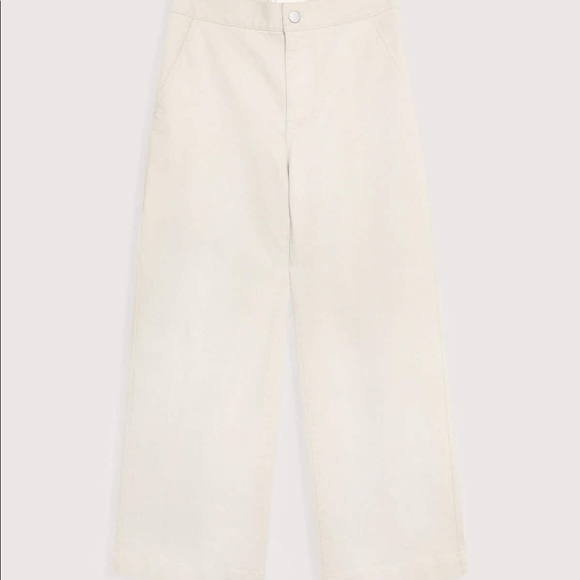 OAK + FORT CROPPED TWILL WIDE LEG PANT, SMALL, CREAM - Picture 1 of 3